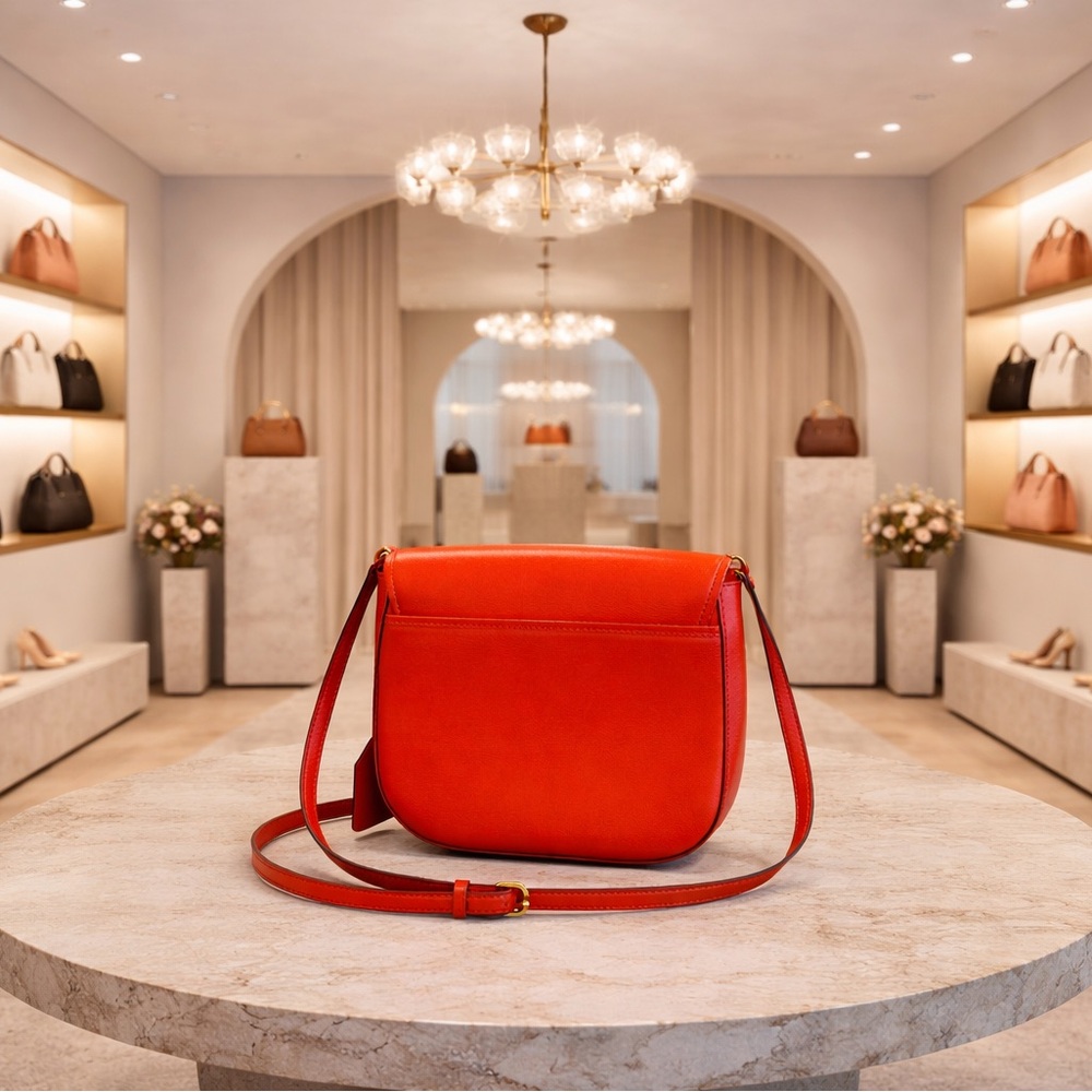 Elegant Ralph Lauren Orange Leather Shoulder Bag - Picture 3 of 4